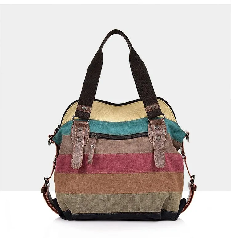 Patchwork Stripes Canvas Handbag