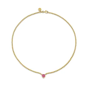 Pink Sapphire Heart on Orb Chain Necklace