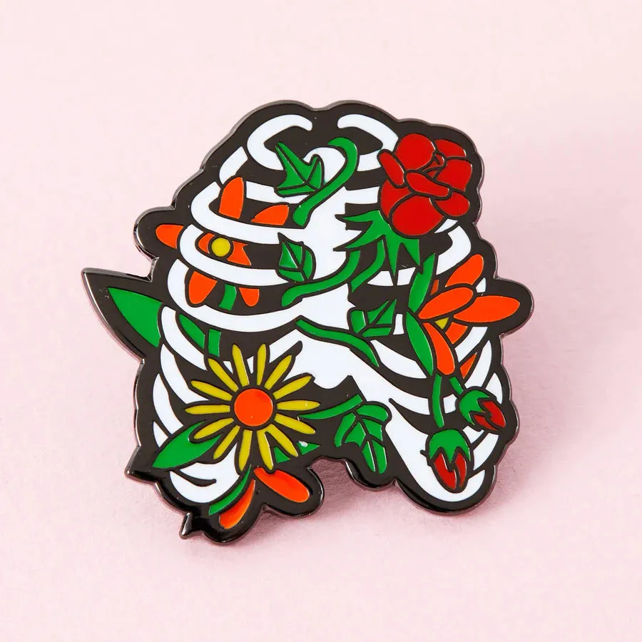 Punky Pins Floral Ribcage Enamel Pin Halloween