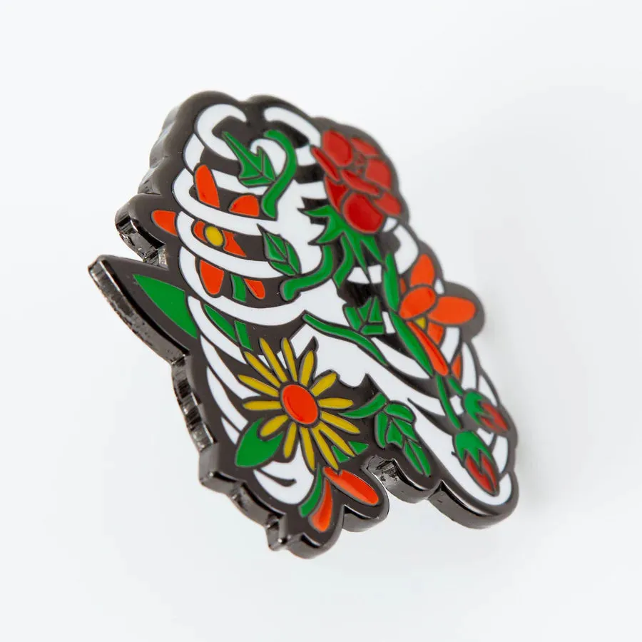 Punky Pins Floral Ribcage Enamel Pin Halloween