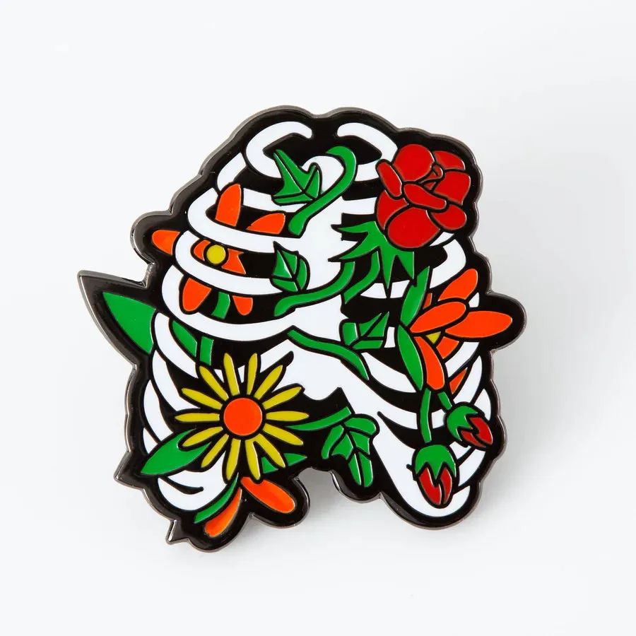 Punky Pins Floral Ribcage Enamel Pin Halloween