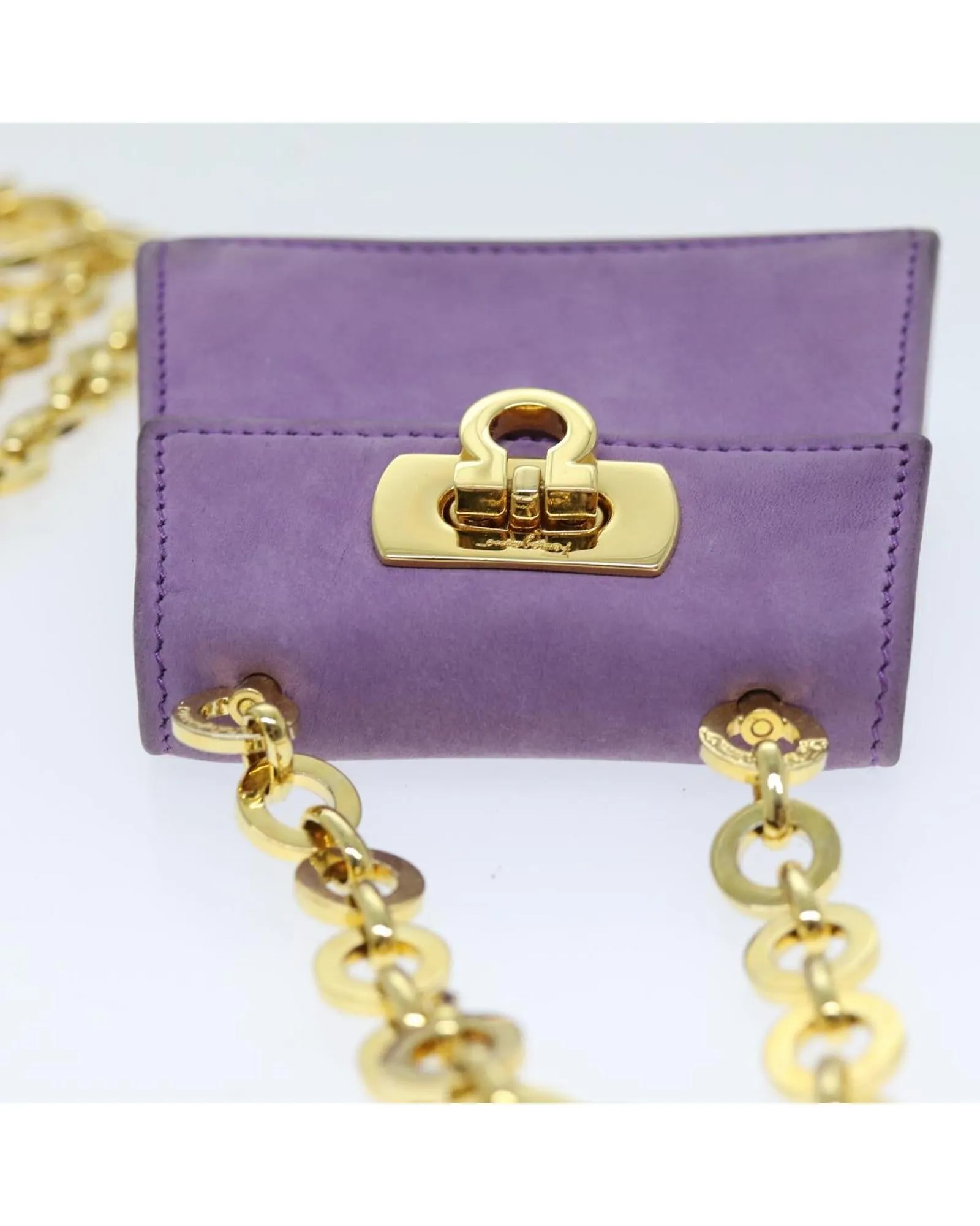 Purple Suede Gancini Chain Shoulder Bag - Italian Made