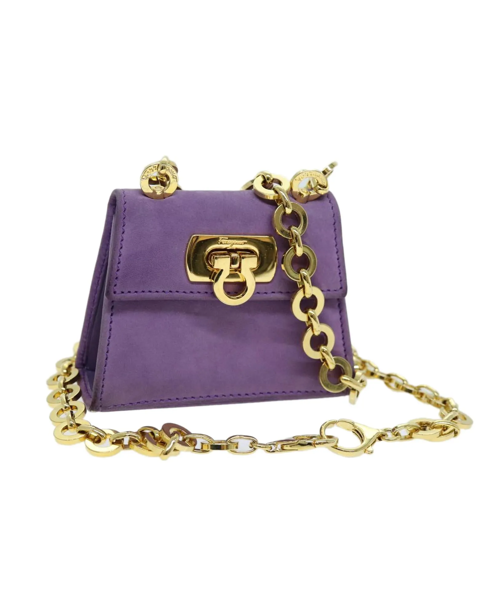 Purple Suede Gancini Chain Shoulder Bag - Italian Made