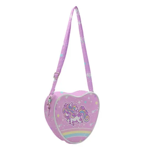 Rainbow stardust unicorn pink heart shaped shoulder bag [made to order]