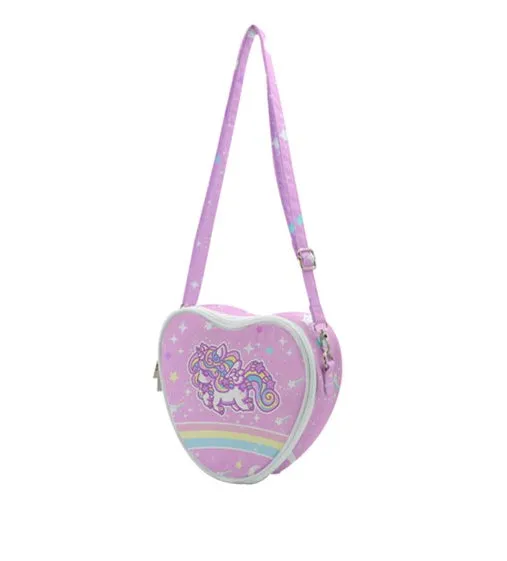 Rainbow stardust unicorn pink heart shaped shoulder bag [made to order]