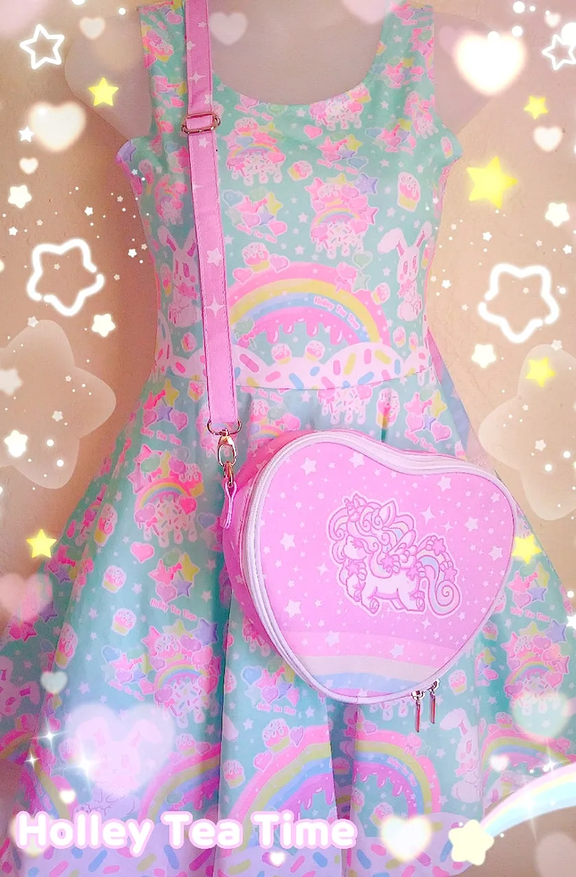 Rainbow stardust unicorn purple heart shaped shoulder bag [made to order]