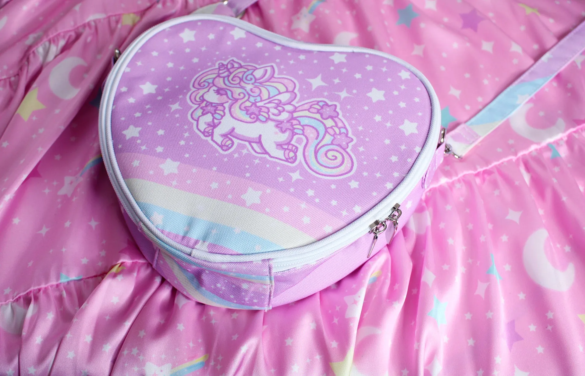 Rainbow stardust unicorn purple heart shaped shoulder bag [made to order]