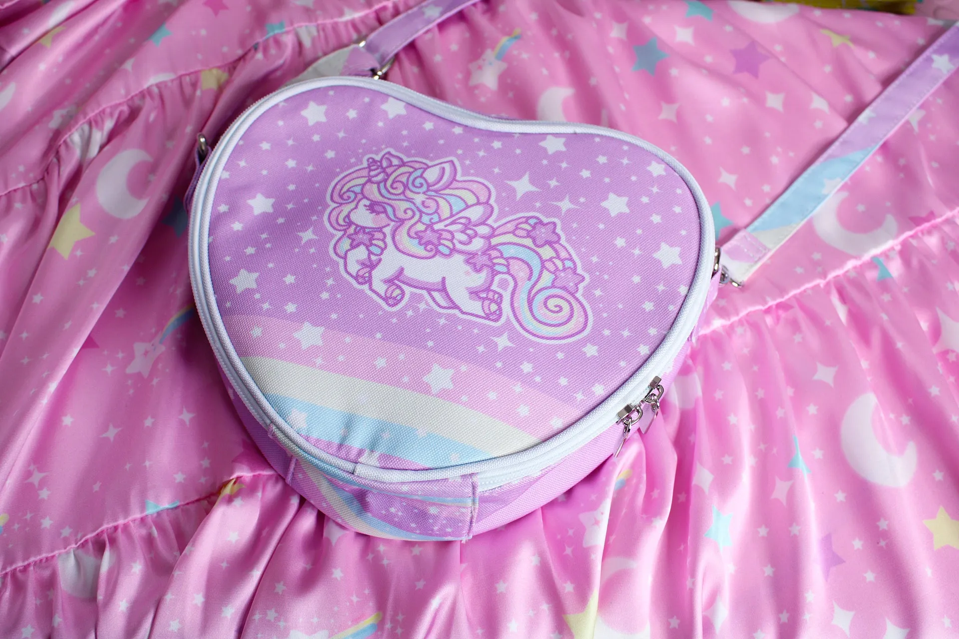 Rainbow stardust unicorn purple heart shaped shoulder bag [made to order]