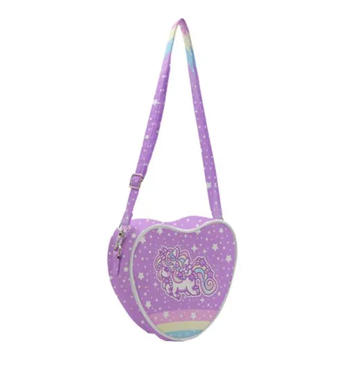 Rainbow stardust unicorn purple heart shaped shoulder bag [made to order]