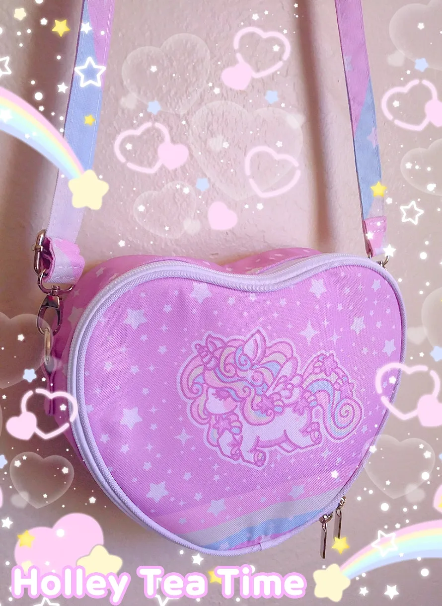 Rainbow stardust unicorn purple heart shaped shoulder bag [made to order]