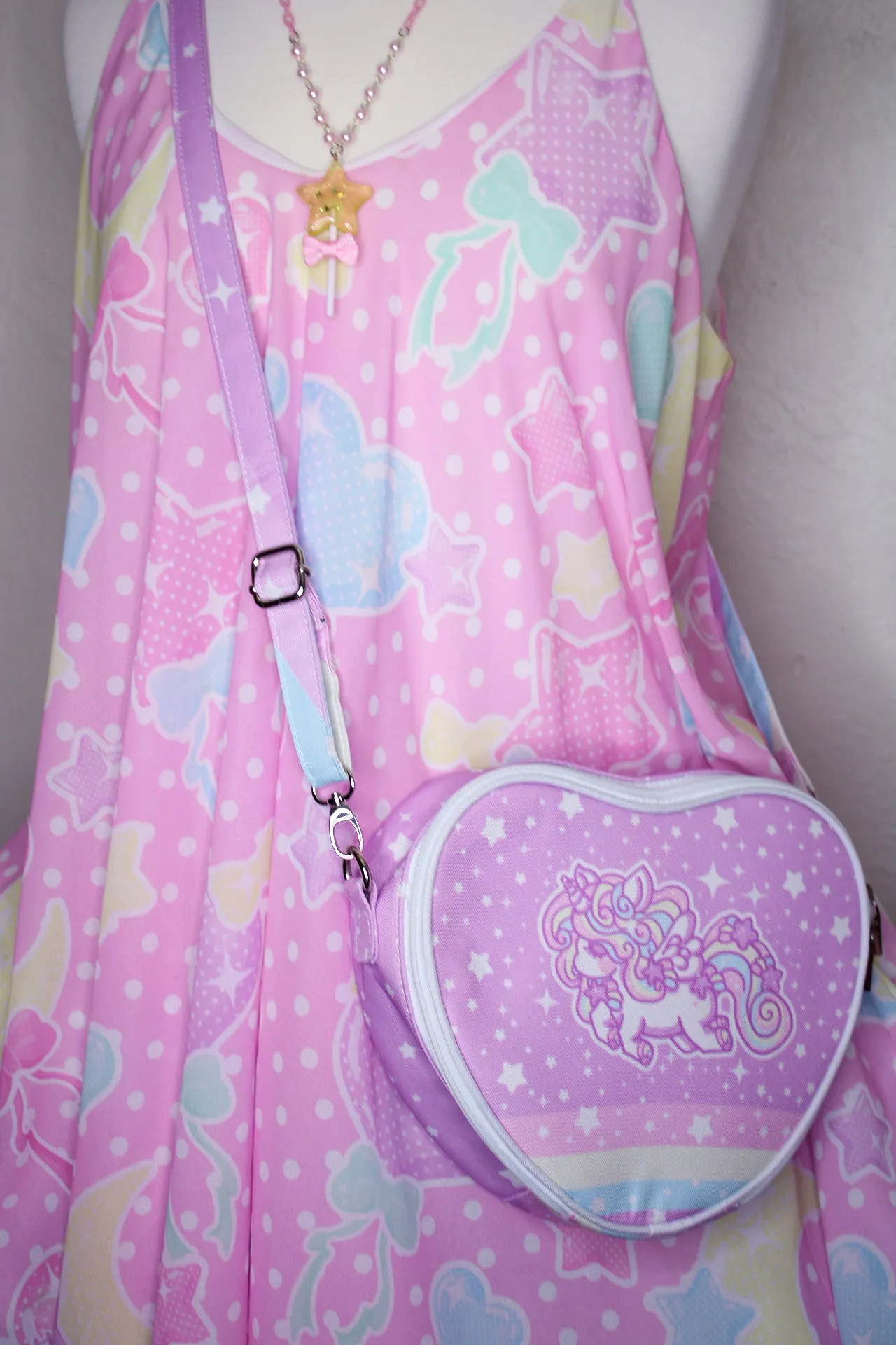 Rainbow stardust unicorn purple heart shaped shoulder bag [made to order]