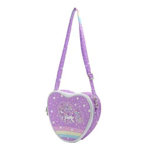 Rainbow stardust unicorn purple heart shaped shoulder bag [made to order]