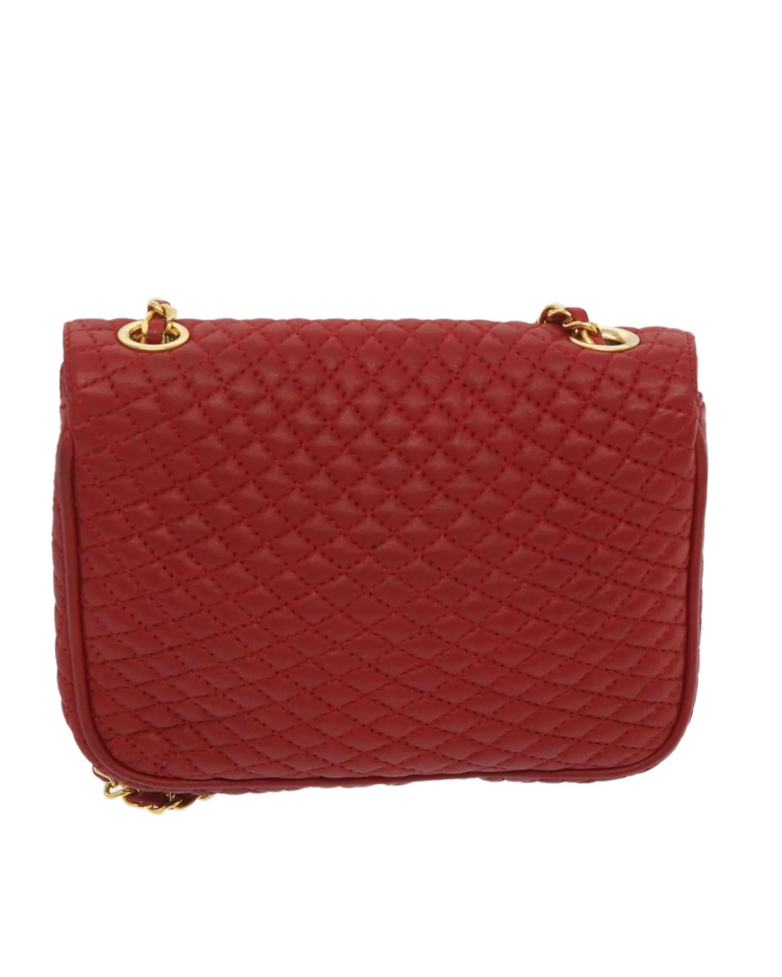 Red Leather Matelasse Shoulder Bag with Chain Strap