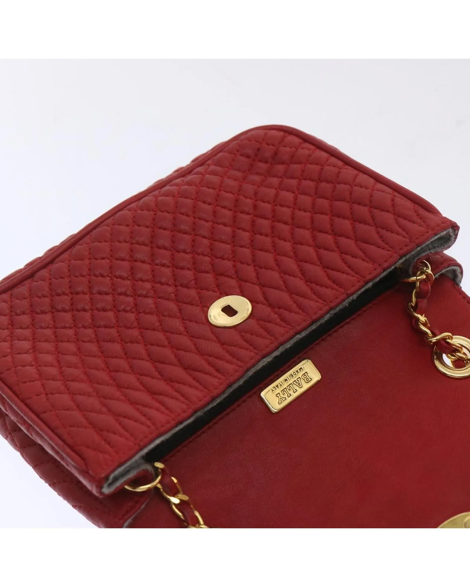 Red Leather Matelasse Shoulder Bag with Chain Strap