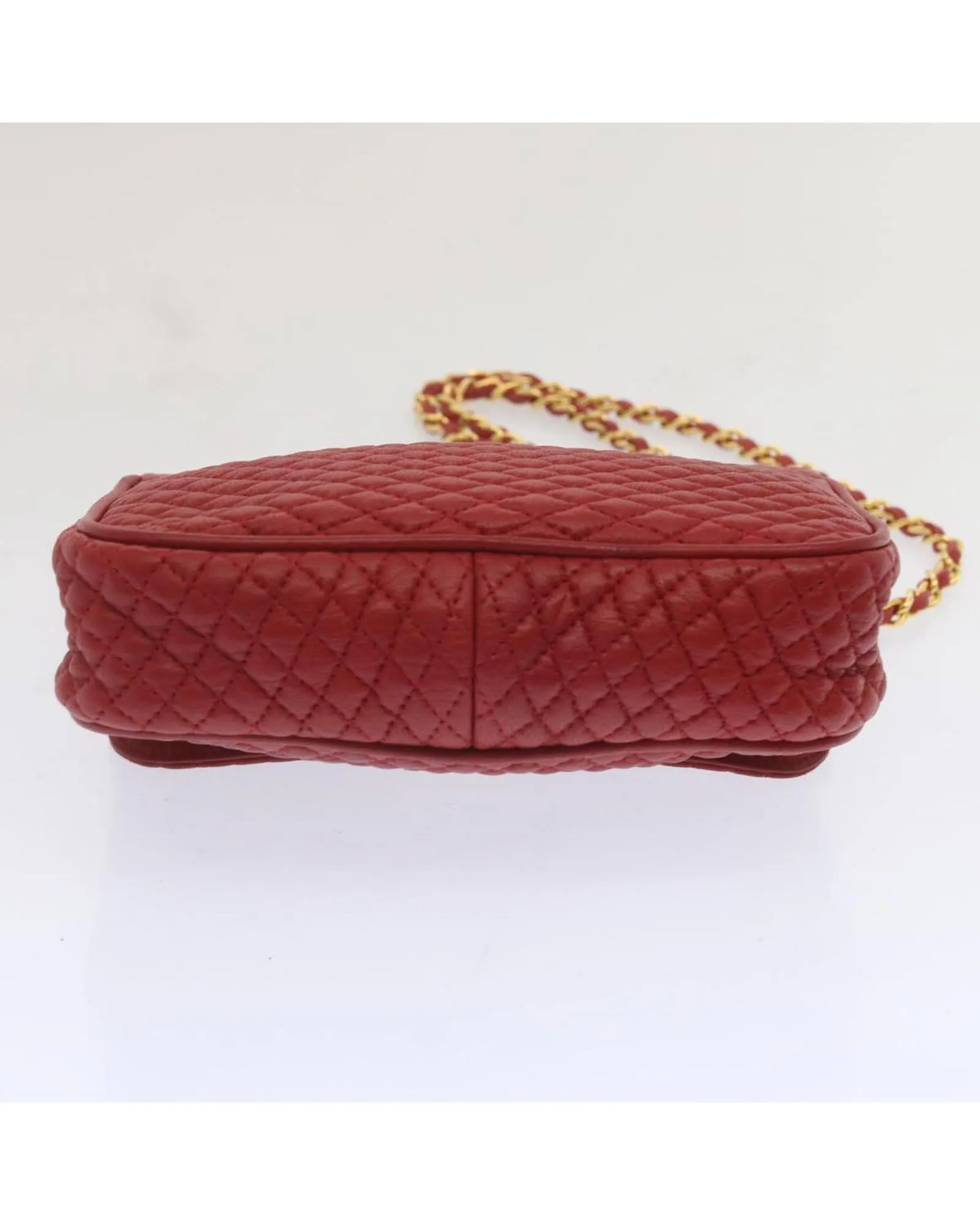 Red Leather Matelasse Shoulder Bag with Chain Strap