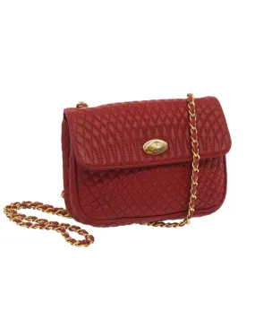 Red Leather Matelasse Shoulder Bag with Chain Strap