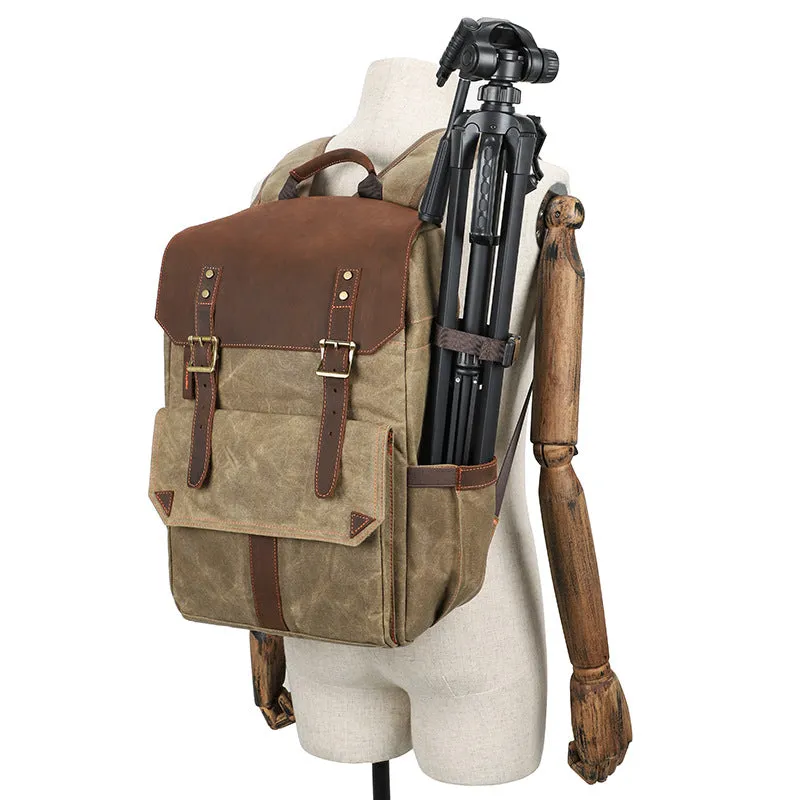 Shoulder Camera Backpack Large Capacity SLR Water-Proof Bag Wax Dye Canvas Camera Bag