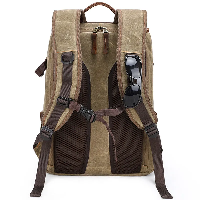 Shoulder Camera Backpack Large Capacity SLR Water-Proof Bag Wax Dye Canvas Camera Bag