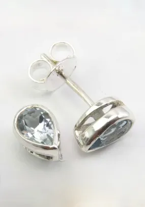 Solid Silver Aquamarine Tear-Drop Stud Earrings