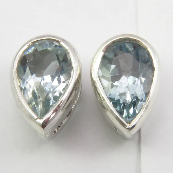 Solid Silver Aquamarine Tear-Drop Stud Earrings