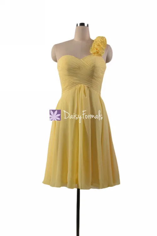 Stunning Banana Yellow Floral Shoulder Dress Sweetheart Bridesmaid Dress (BM2442AL)