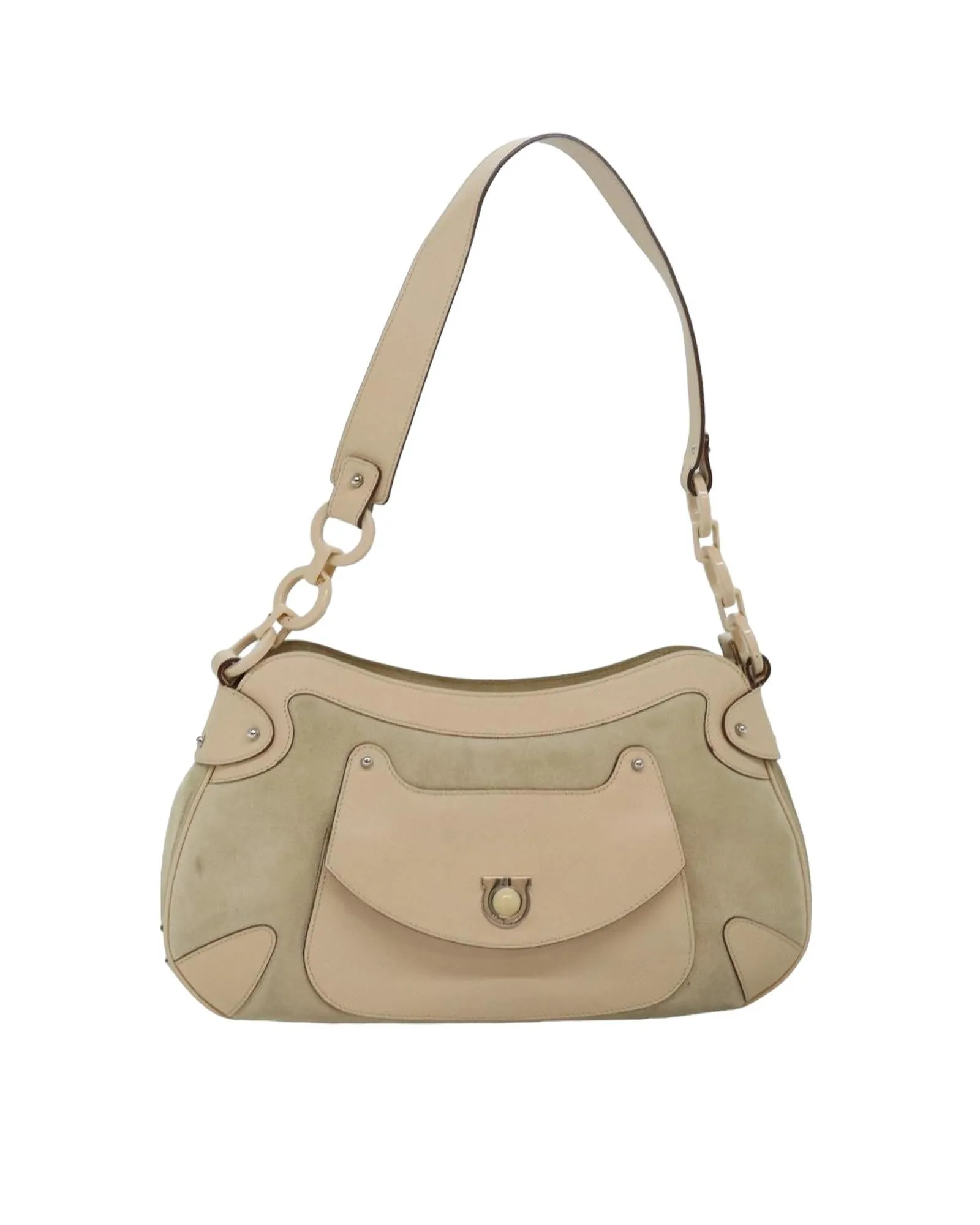 Suede Leather Gancini Shoulder Bag