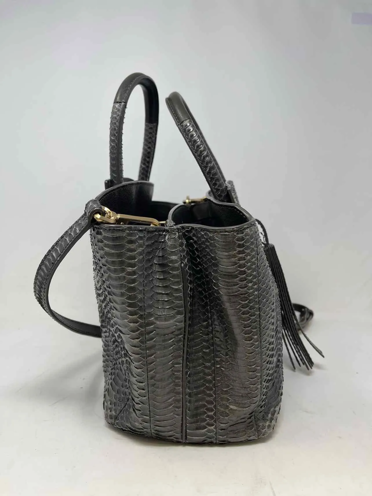 Taupe Snakeskin Leather Designer AS IS Satchel