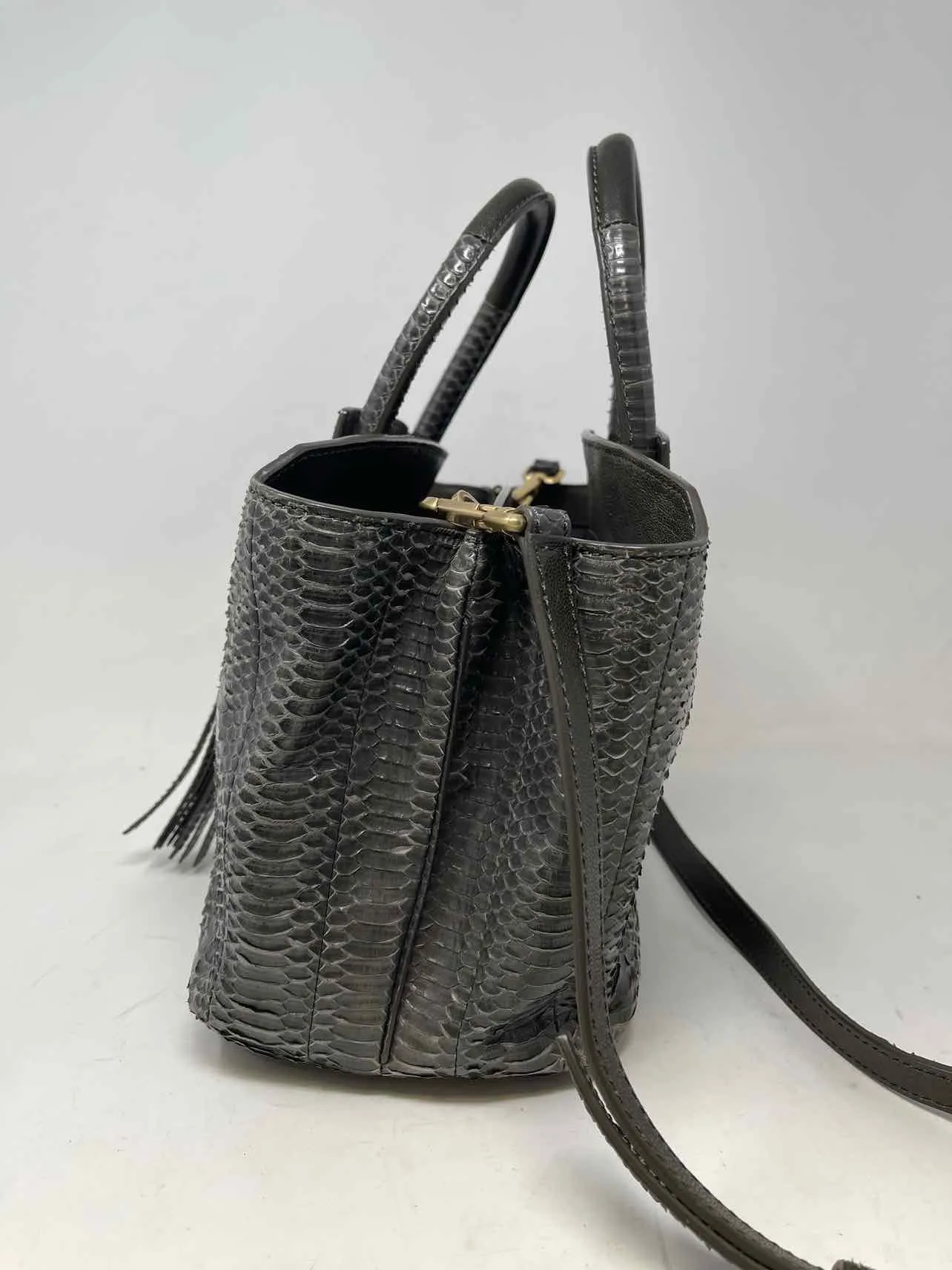 Taupe Snakeskin Leather Designer AS IS Satchel