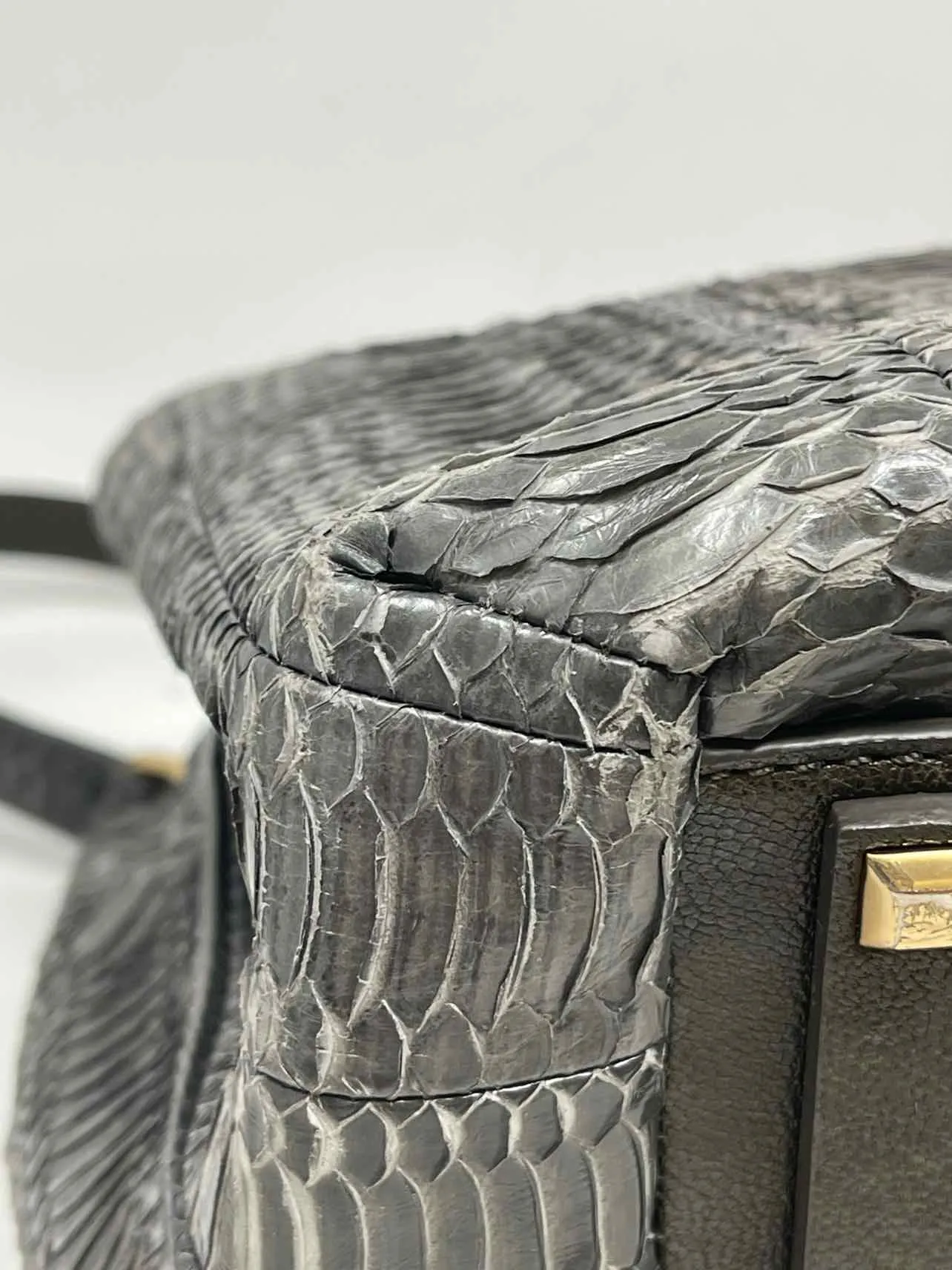 Taupe Snakeskin Leather Designer AS IS Satchel