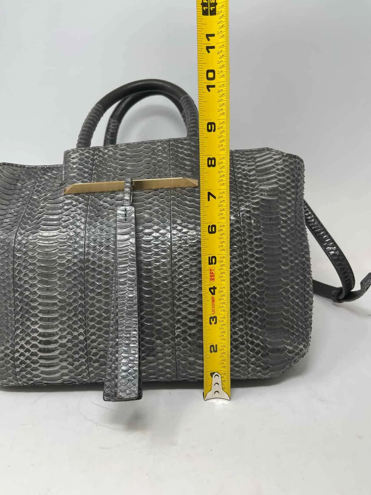 Taupe Snakeskin Leather Designer AS IS Satchel