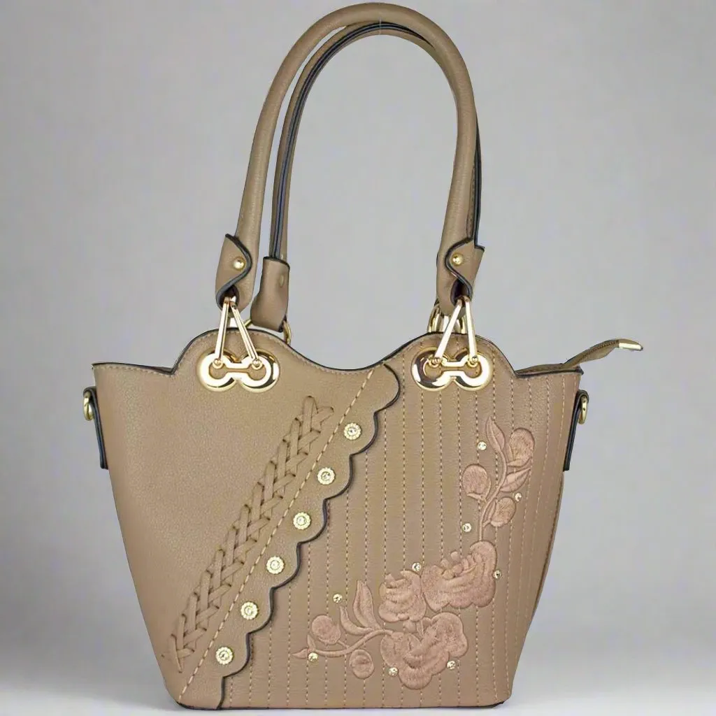 Temptation Italy Floral Embroidered Two Handle Satchel