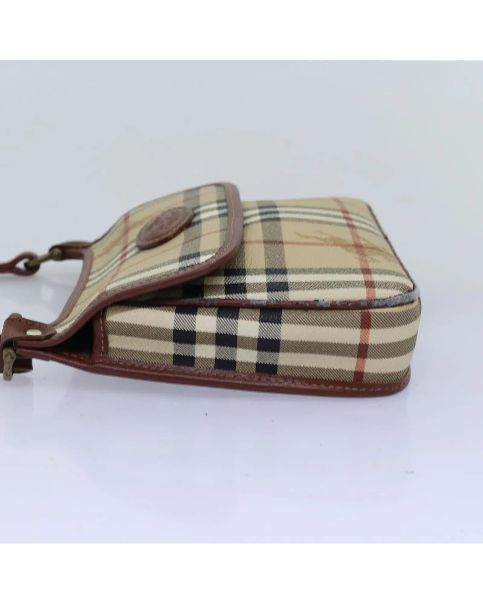 Vintage Checkered Shoulder Bag Beige PVC Leather