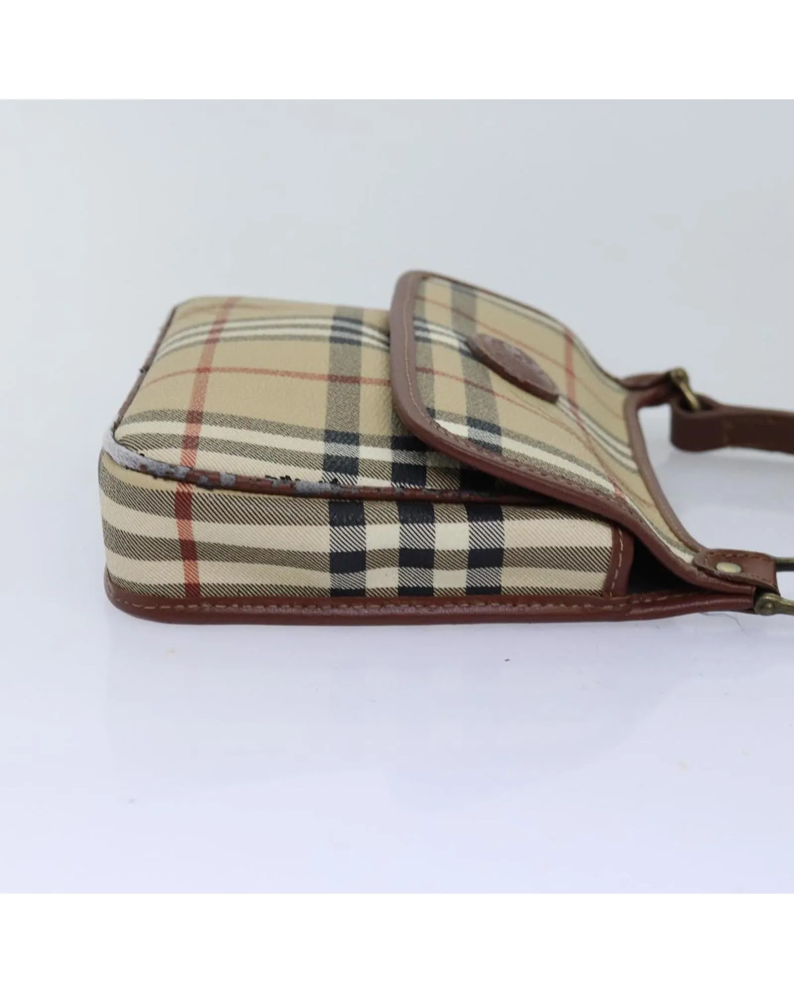 Vintage Checkered Shoulder Bag Beige PVC Leather