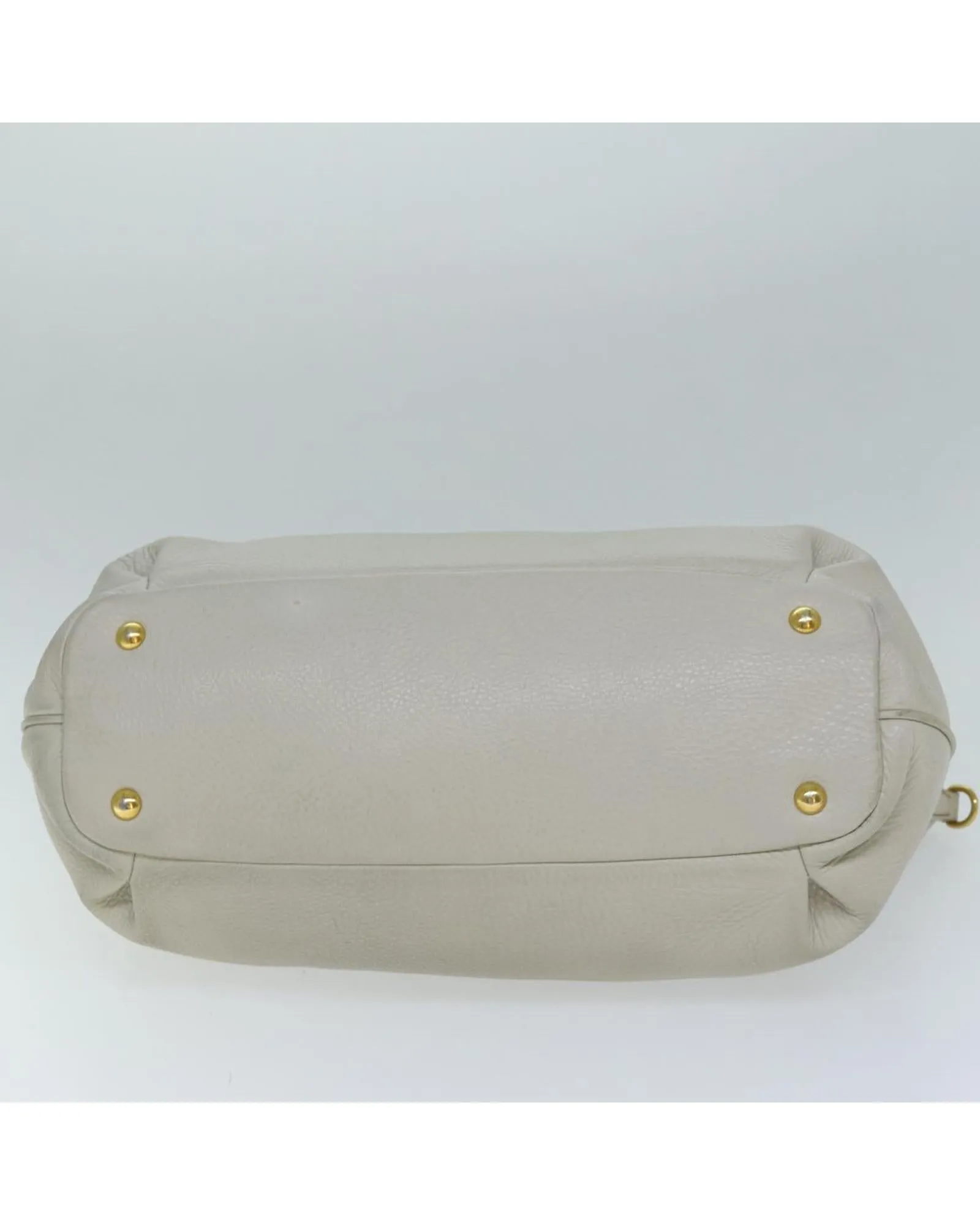 White Leather 2-way Hand Bag with Shoulder Strap - C Rank