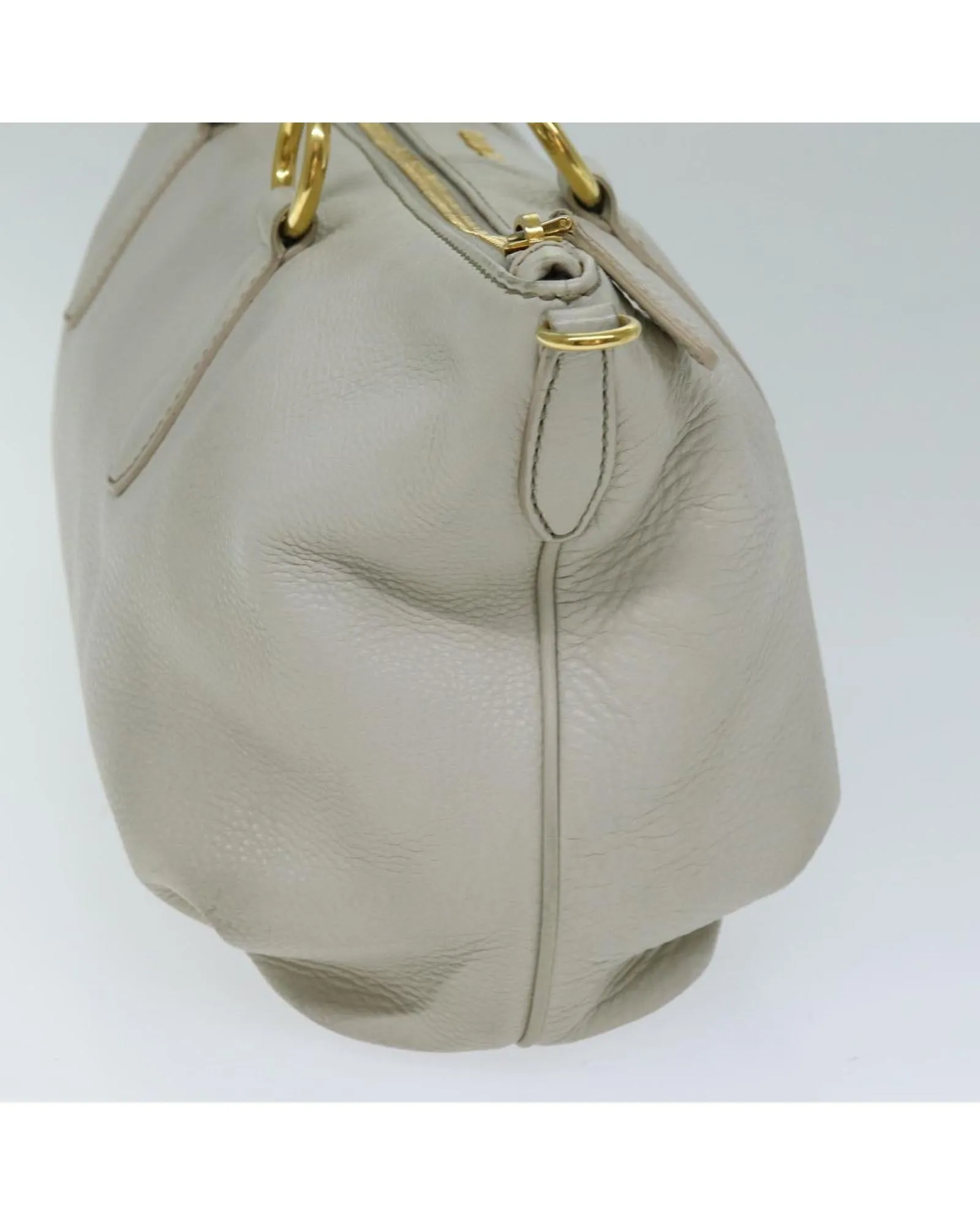 White Leather 2-way Hand Bag with Shoulder Strap - C Rank