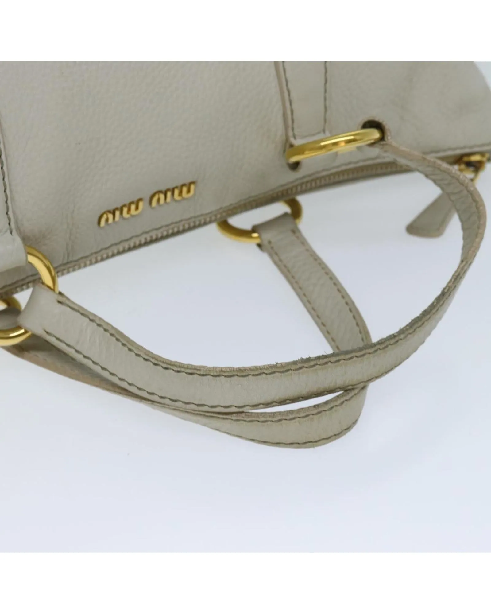 White Leather 2-way Hand Bag with Shoulder Strap - C Rank