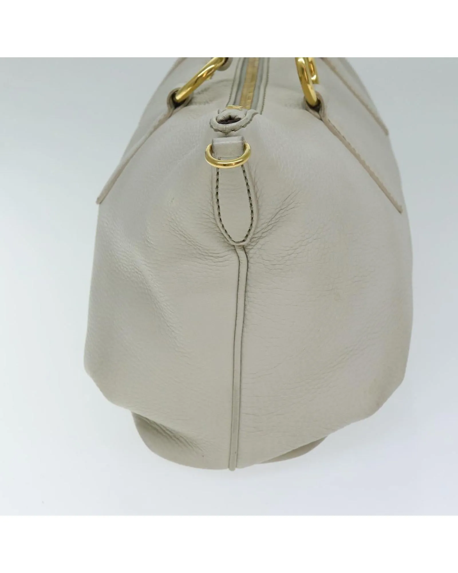 White Leather 2-way Hand Bag with Shoulder Strap - C Rank