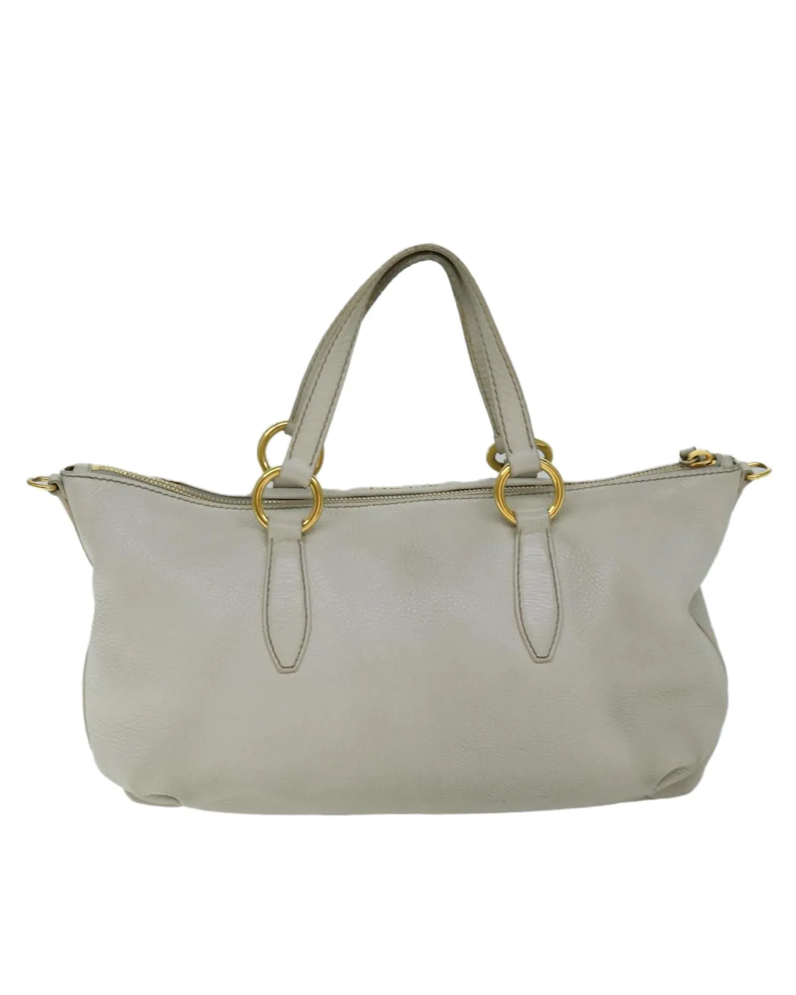 White Leather 2-way Hand Bag with Shoulder Strap - C Rank