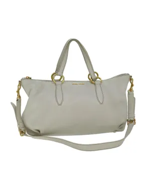 White Leather 2-way Hand Bag with Shoulder Strap - C Rank